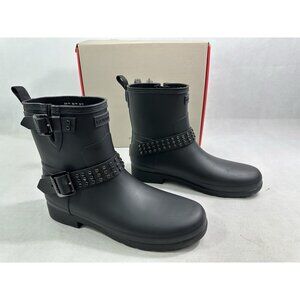 Hunter Black Refined Stud Biker Boots Womens 10 Read